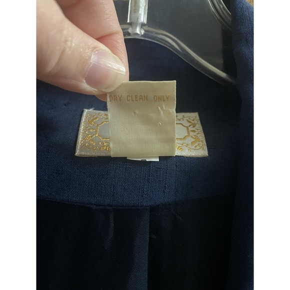 Vintage Silkland 100% Silk Navy Blue Blazer Gold Buttons Oversized Fit Size 14 - Picture 3 of 16